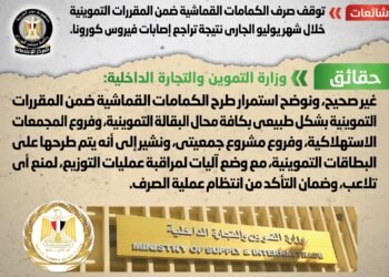 مجلس الوزراء ينفي توقف صرف الكمامات علي بطاقة التموين بعد تراجع الاصابات