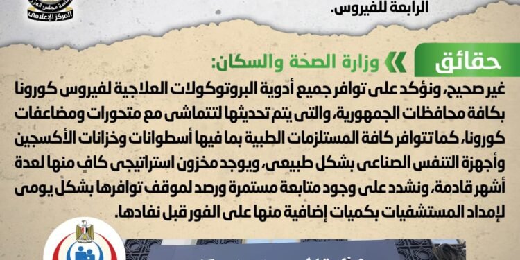 الحكومة تنفى وجود عجز فى أدوية بروتوكولات علاج كورونا ومخزون الأكسجين