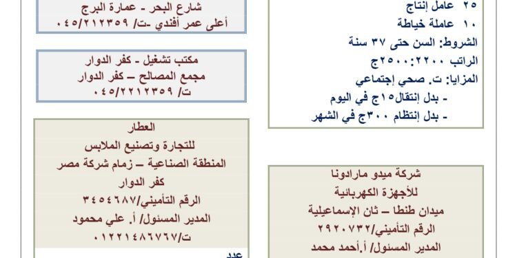 القوي العاملة: فرص عمل برواتب تصل لـ 10 الاف جنيه