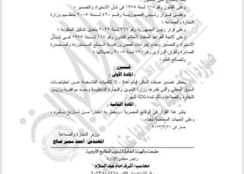 الحكومة تقرر حظر تصدير السكر لمدة 3 أشهر ونشر القرار بالجريدة الرسمية